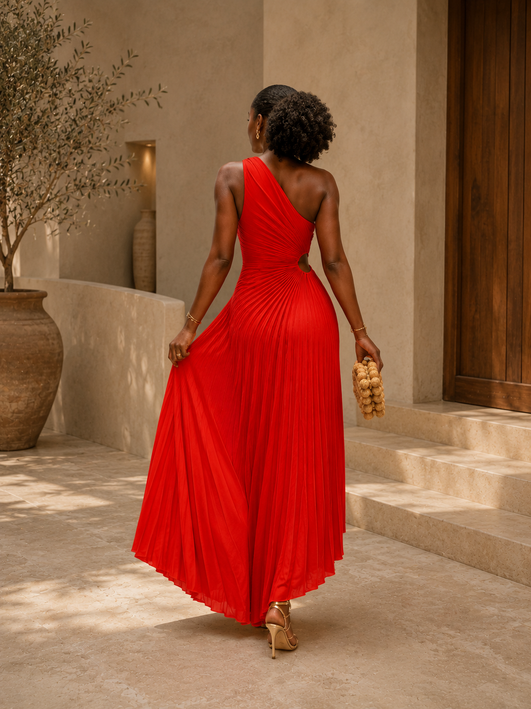 VESTIDO PLISIADO DE UN SOLO HOMBRO