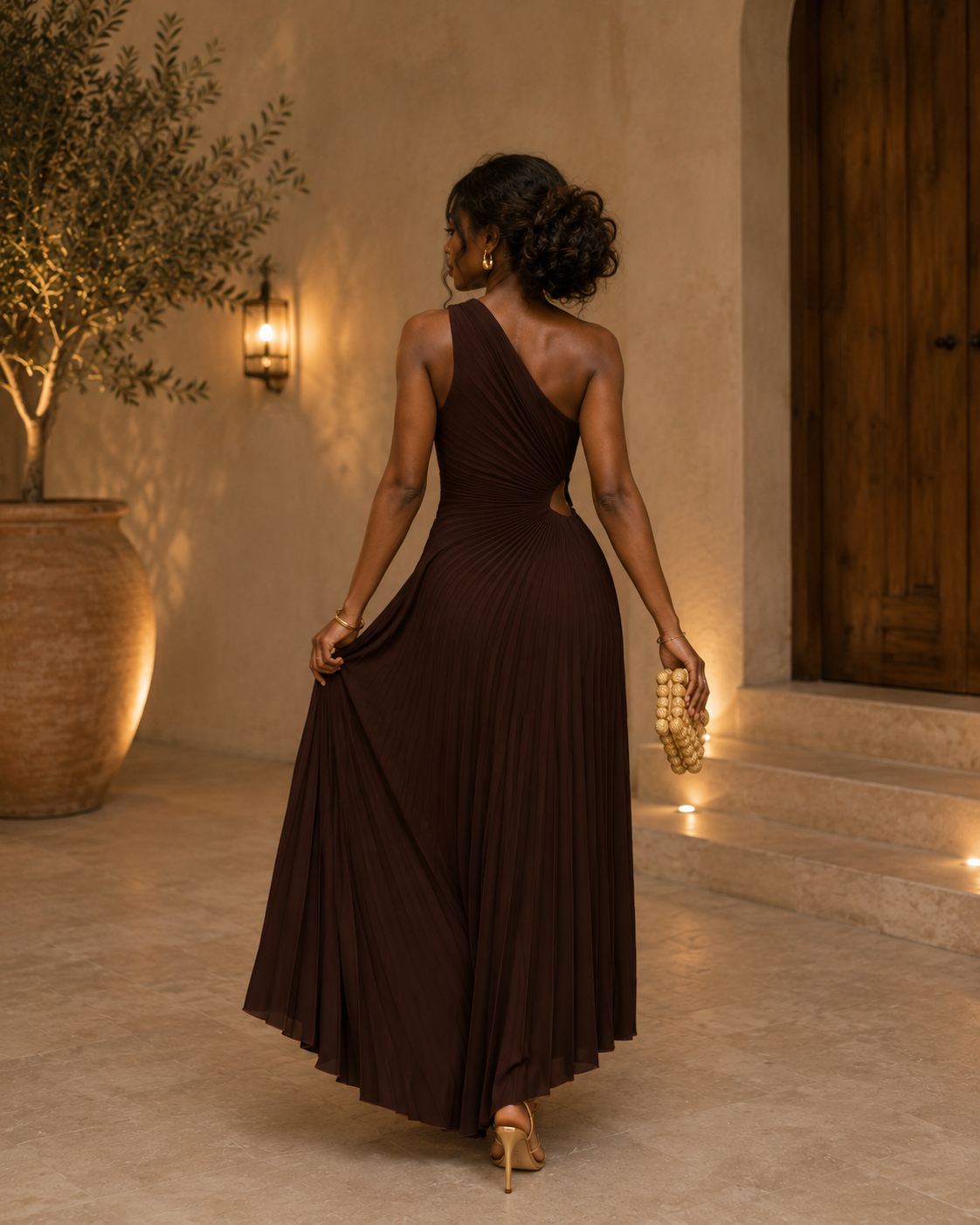 VESTIDO PLISIADO DE UN SOLO HOMBRO