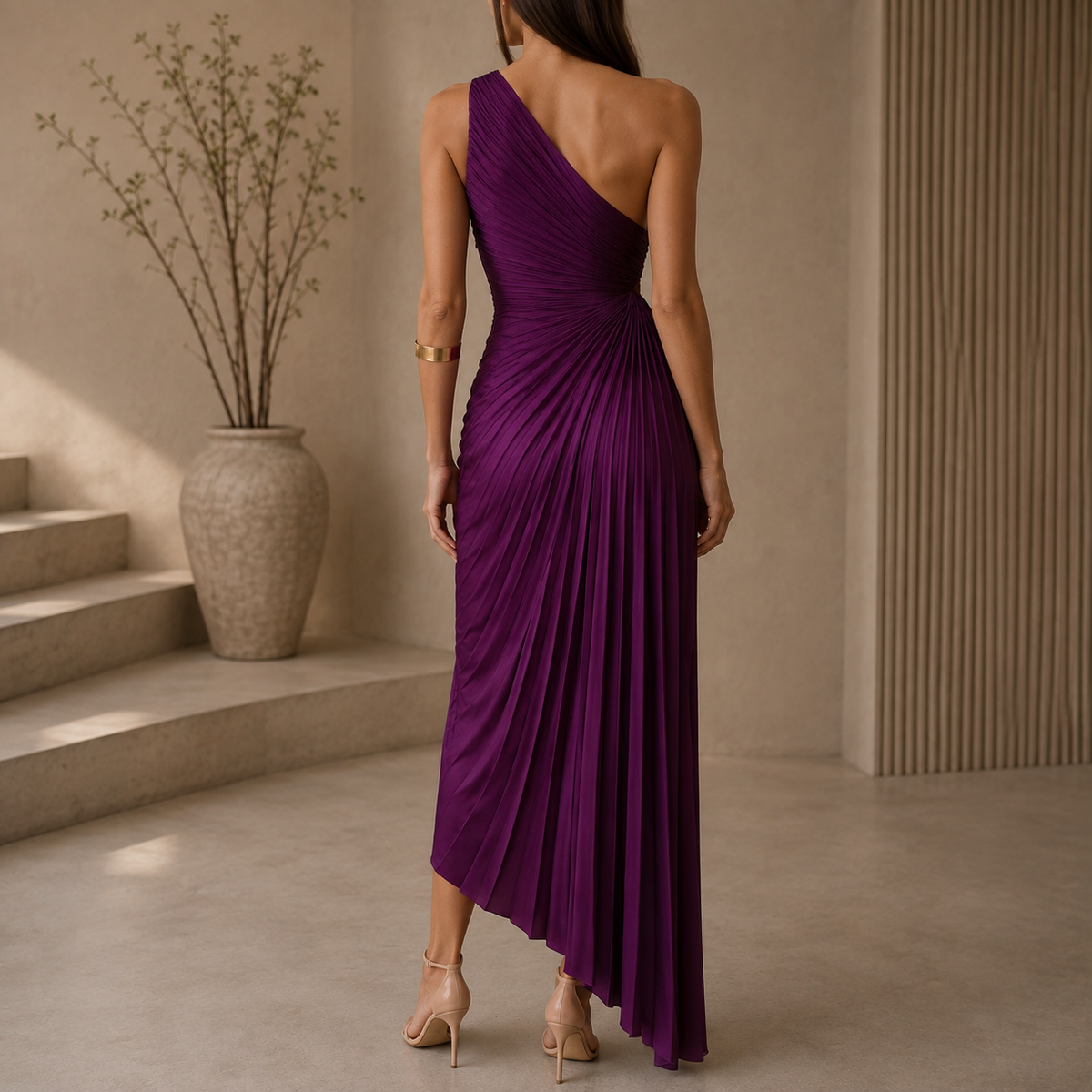 VESTIDO PLISIADO DE UN SOLO HOMBRO