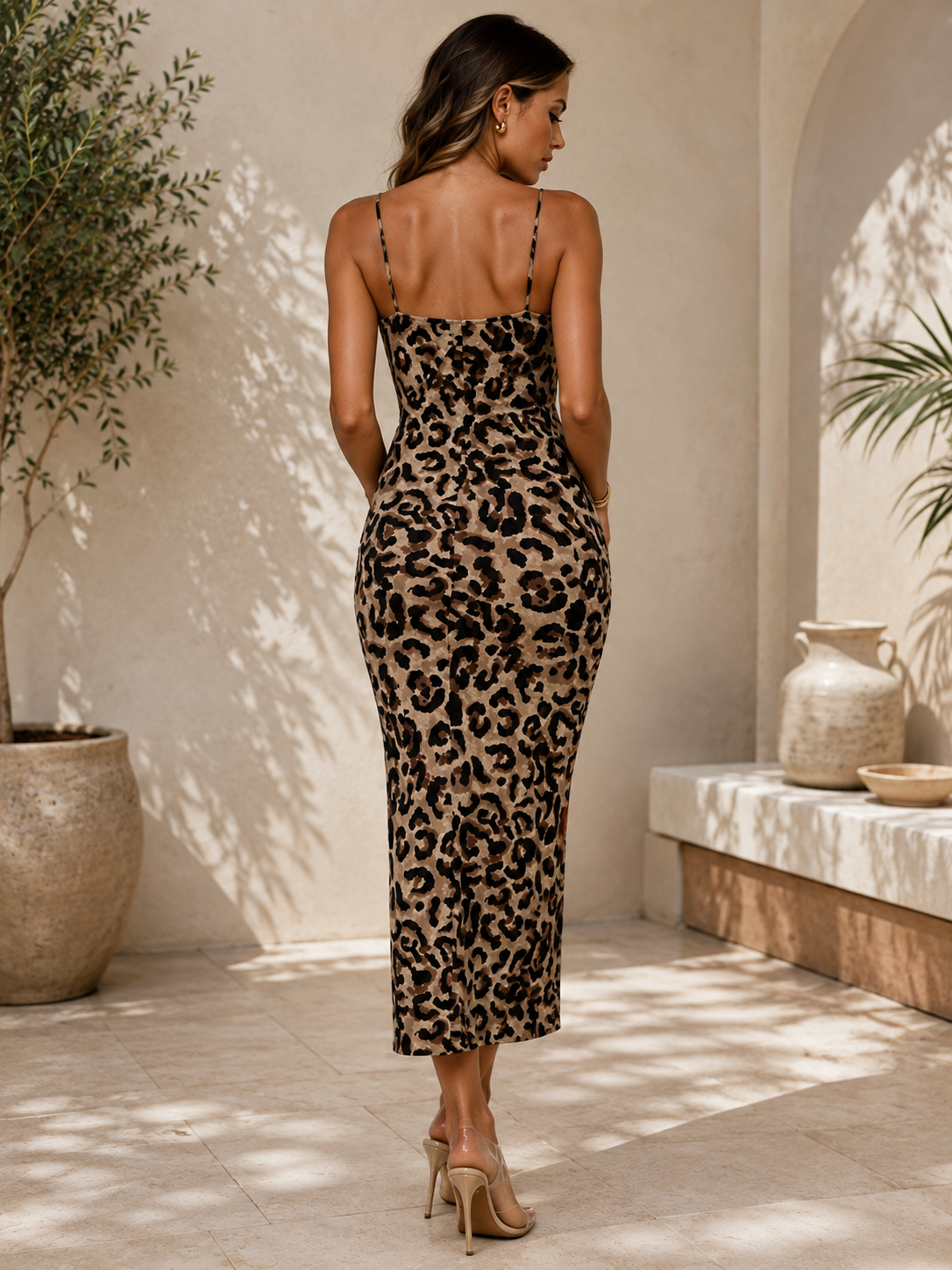 VESTIDO MIDI CON ESTAMPADO DE LEOPARDO