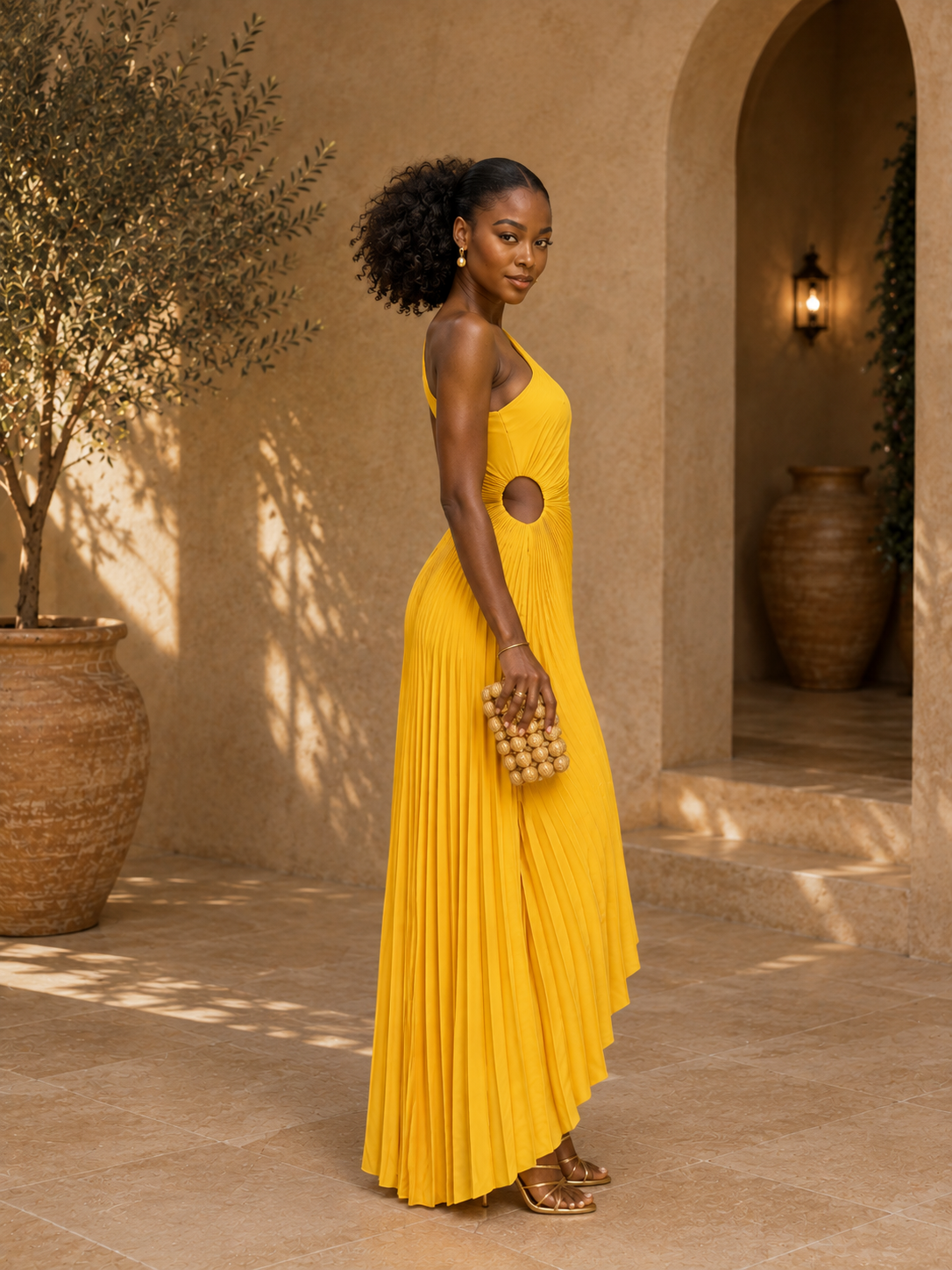 VESTIDO PLISIADO DE UN SOLO HOMBRO