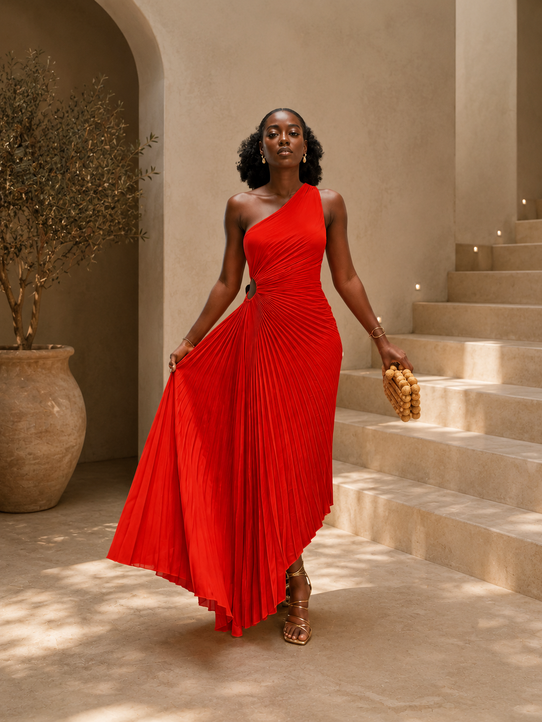 VESTIDO PLISIADO DE UN SOLO HOMBRO